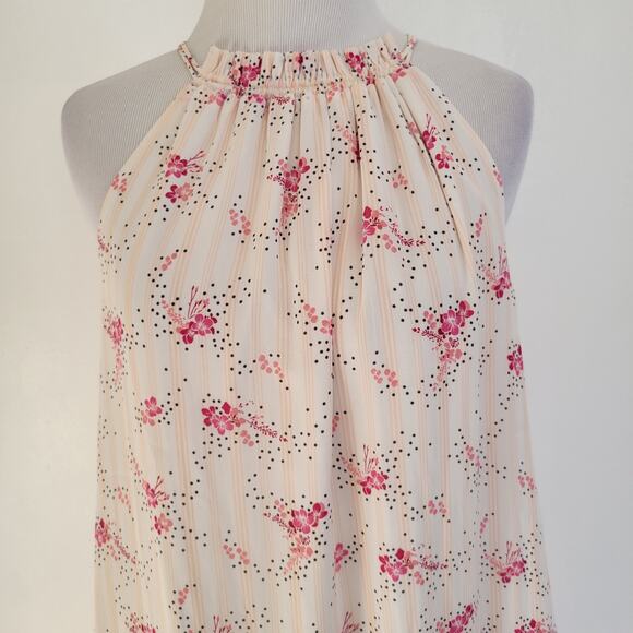 LOFT Floral Swing Dress Pink Halter Tie Neck Relaxed Summer Women Small - Picture 6 of 14